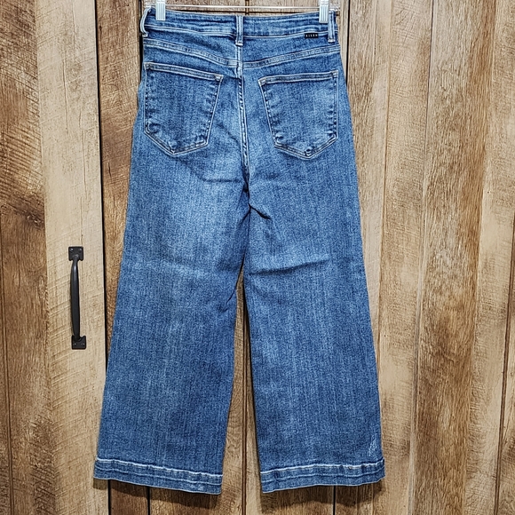 Risen Blue Jeans Size 5 / 27 High Rise Wide Leg Ankle Crop Stretch Medium Wash - Picture 5 of 9
